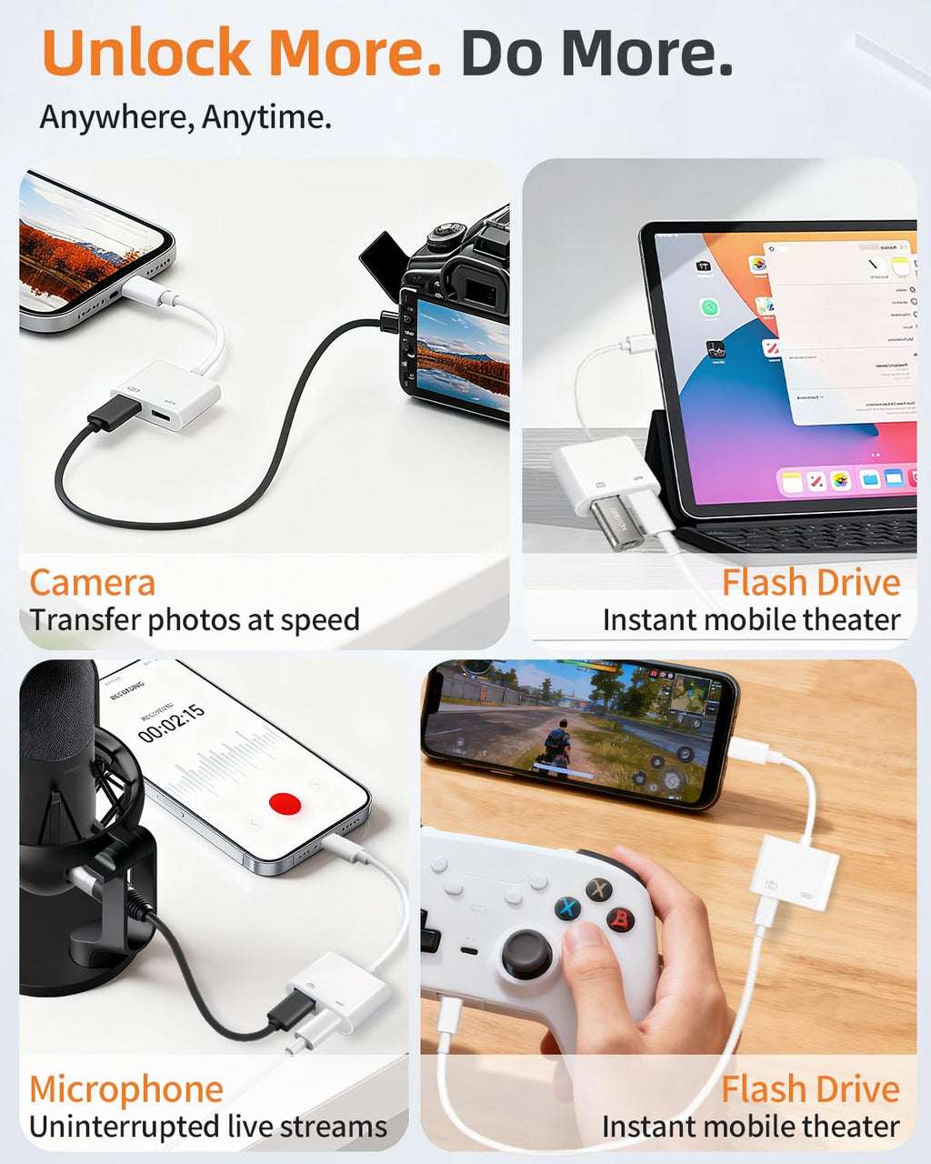 [Apple MFi Certified] Lightning to USB Camera Adapter with Charging Port for iPhone, USB3 Female OTG Adapter Compatible with iPhone/iPad Card, Readers, USB Flash Drives, Keyboards, Mice