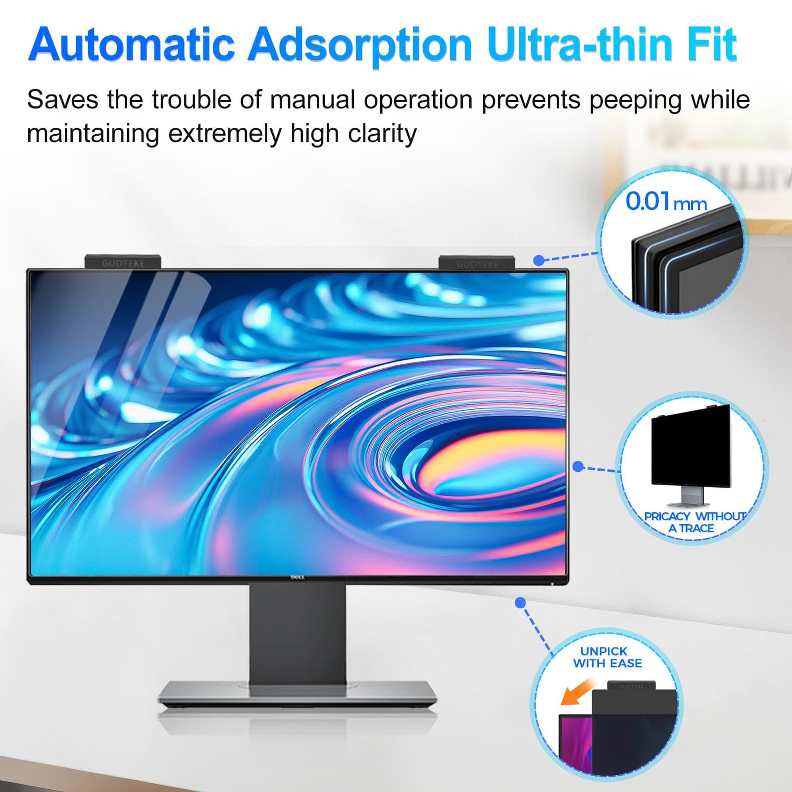 GUDTEKE Magnetic 24 Inch Privacy Screen for Computer Monitor 16:9 Aspect Ratio, Hanging Removable Anti-Blue/Glare Protector Film, Anti Spy Desktop Security Private Filter 24in