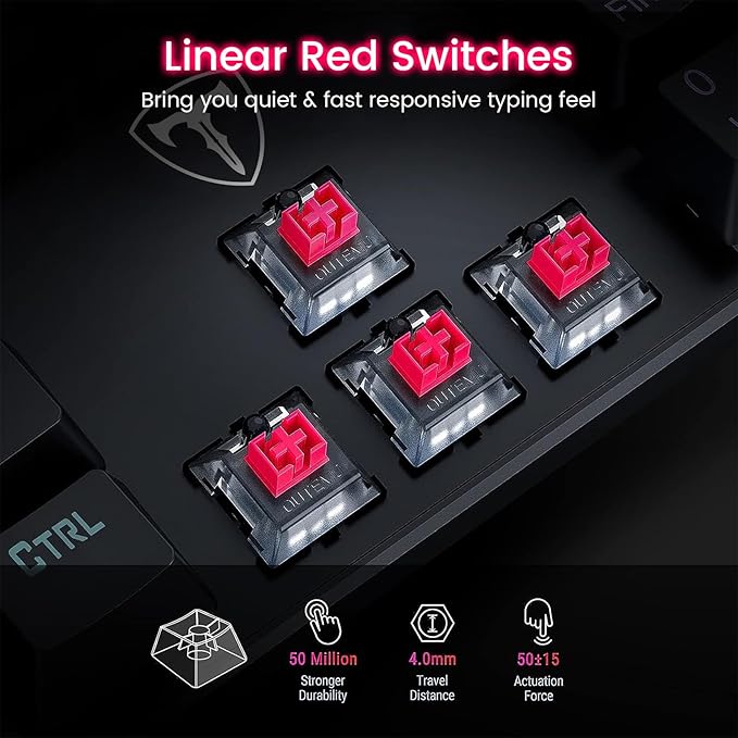 RisoPhy Mechanical Gaming Keyboard, RGB 104 Keys Ultra-Slim LED Backlit USB Wired Keyboard with Red Switch, Durable ABS Keycaps/Anti-Ghosting/Spill-Resistant for PC Mac Xbox Gamer