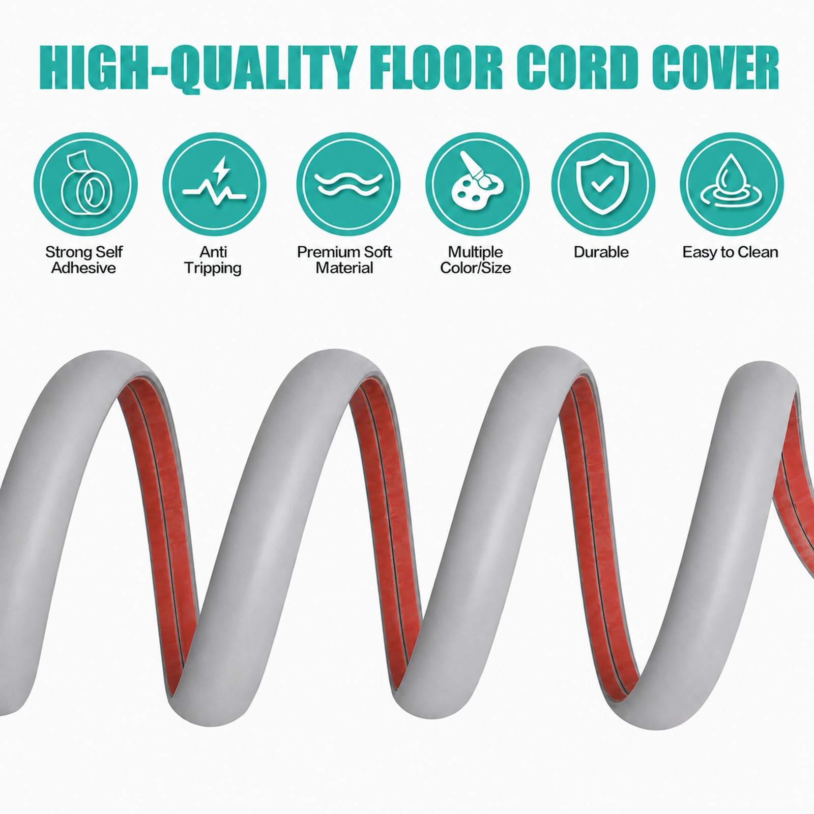 Floor Cord Cover Self Adhesive Cord Hider,3.3FT Cable Management, Extension Strip Protector for Wires, Prevent Cable Trips for Offices, Gyms, Exhibitions Cavity:0.39"(W) x 0.27"(H) Gray