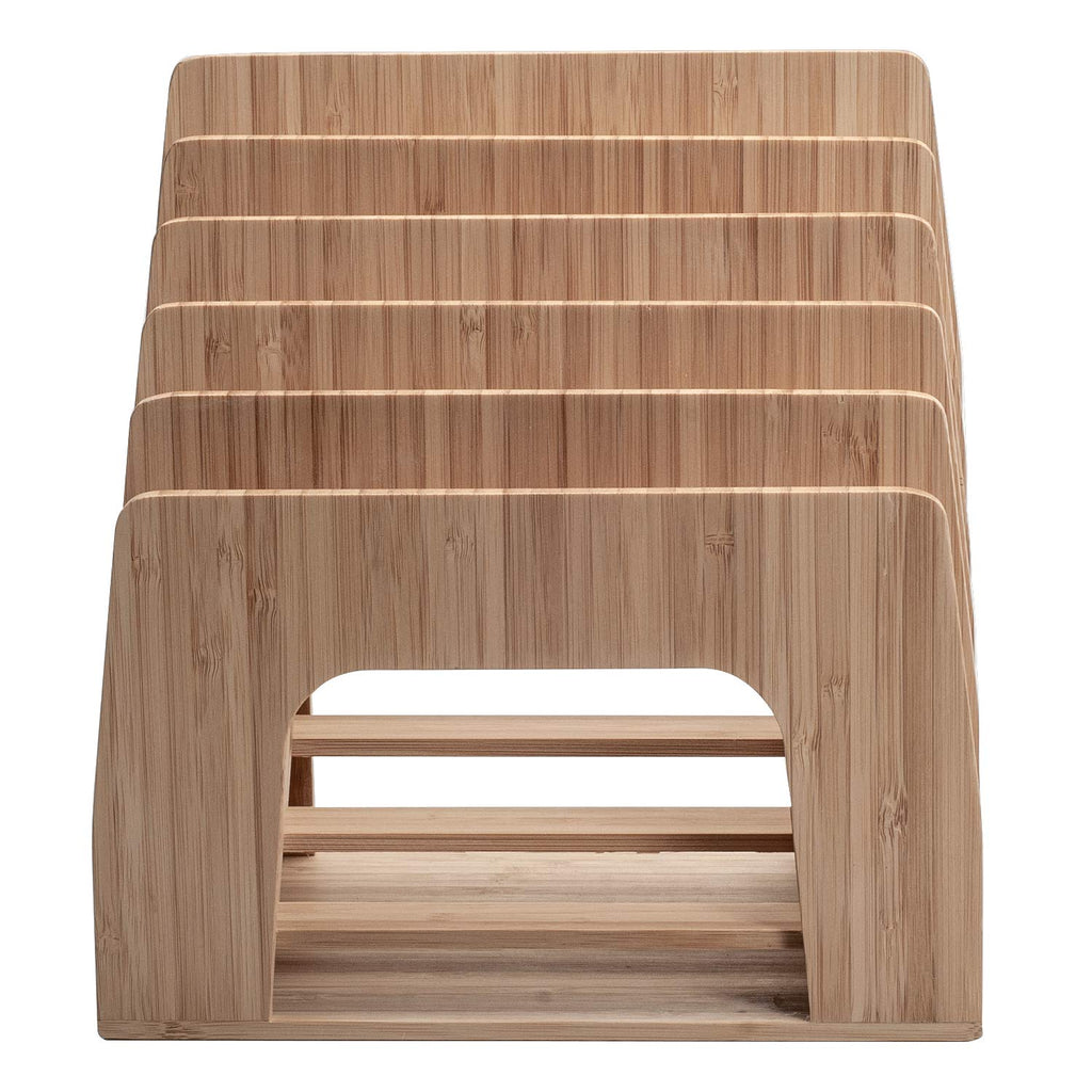 MobileVision Bamboo Multi Device Inclined Organizer for Smartphones, Tablets and Laptops, Upright Sections, Step Sorter, 5 Slots