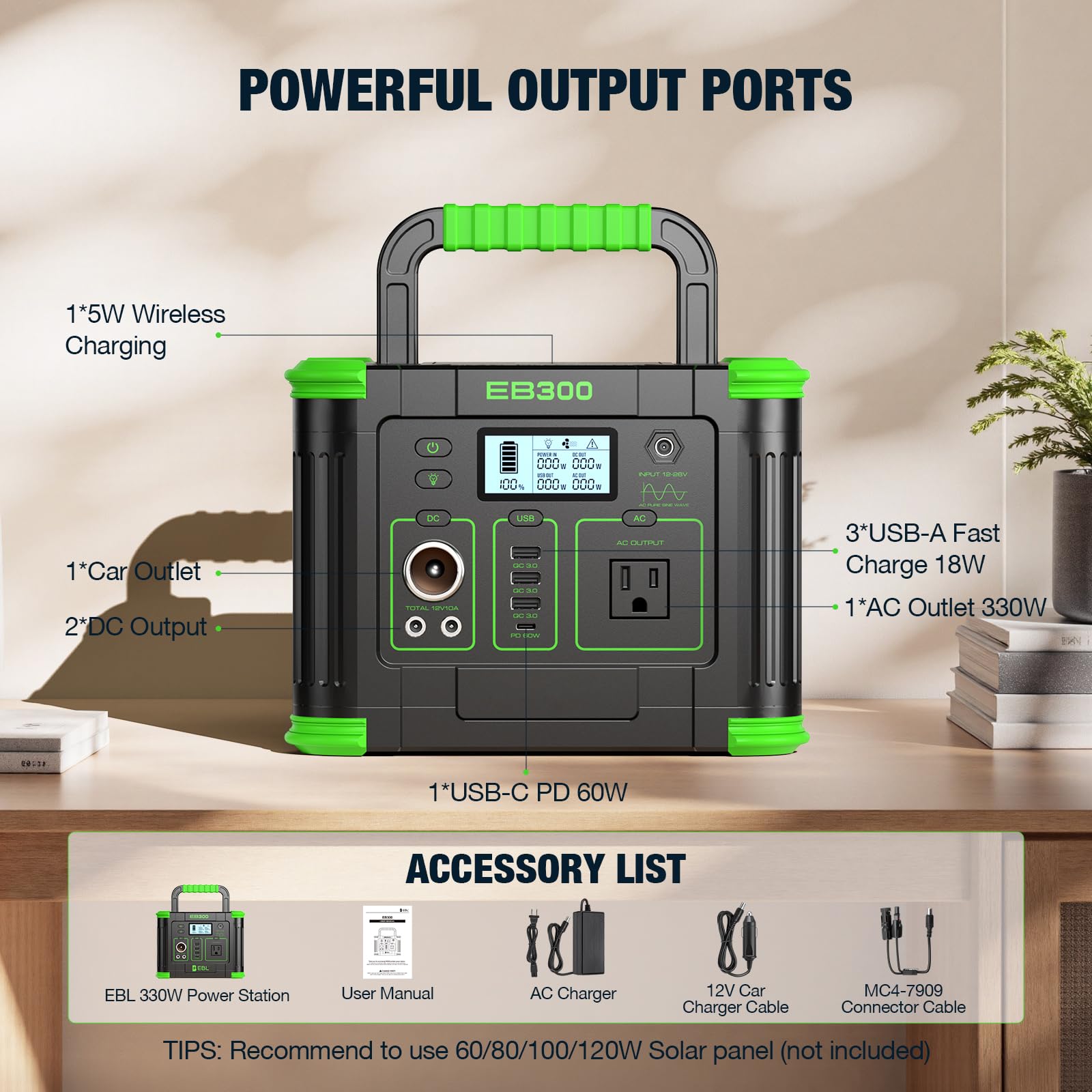 GRECELL Portable Power Station 330W, 288.6Wh Solar Generator