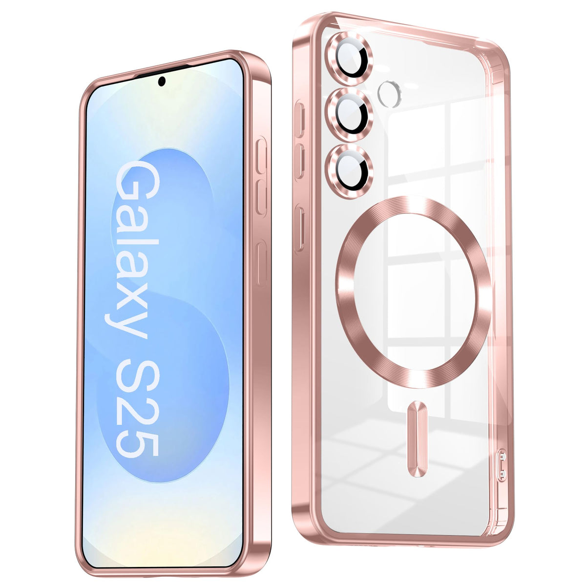 TOBOVON Slim Thin for Samsung Galaxy S25 Case 6.2'', Compatible with MagSafe, Built-in Camera Lens Protector, Shockproof Protective Phone Case, Soft Electroplated Clear Phone Cover, Black