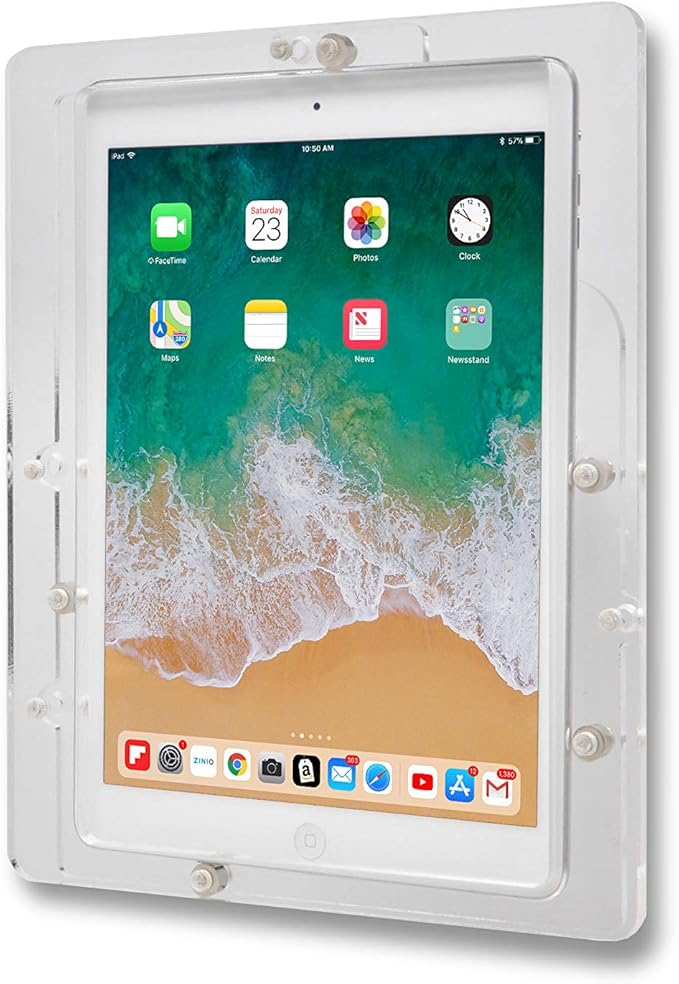 TABcare Anti-Theft Acrylic VESA Enclosure for Apple iPad 2/3/4 9.7" with Free Wall Mount Kit & 90-Degree Angle Charge Cable (iPad 2/3/4 9.7", Clear)
