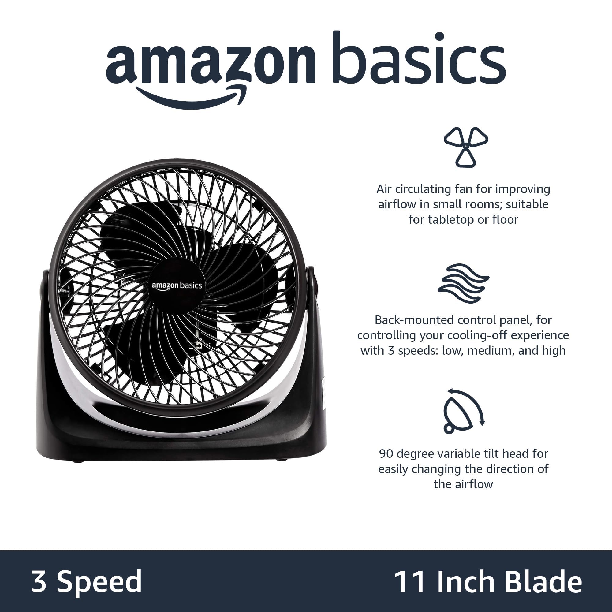 Air Circulator Fan, Desk Fan for Bedroom, Home and Office, With 90-Degree Tilt Head, 3 Speed Settings, Lightweight (4.2 LBS), 70 Watts, Black, 14.8"Wx7.6"Dx14.1"H