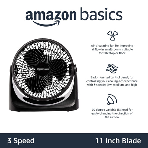 Air Circulator Fan, Desk Fan for Bedroom, Home and Office, With 90-Degree Tilt Head, 3 Speed Settings, Lightweight (4.2 LBS), 70 Watts, Black, 14.8"Wx7.6"Dx14.1"H