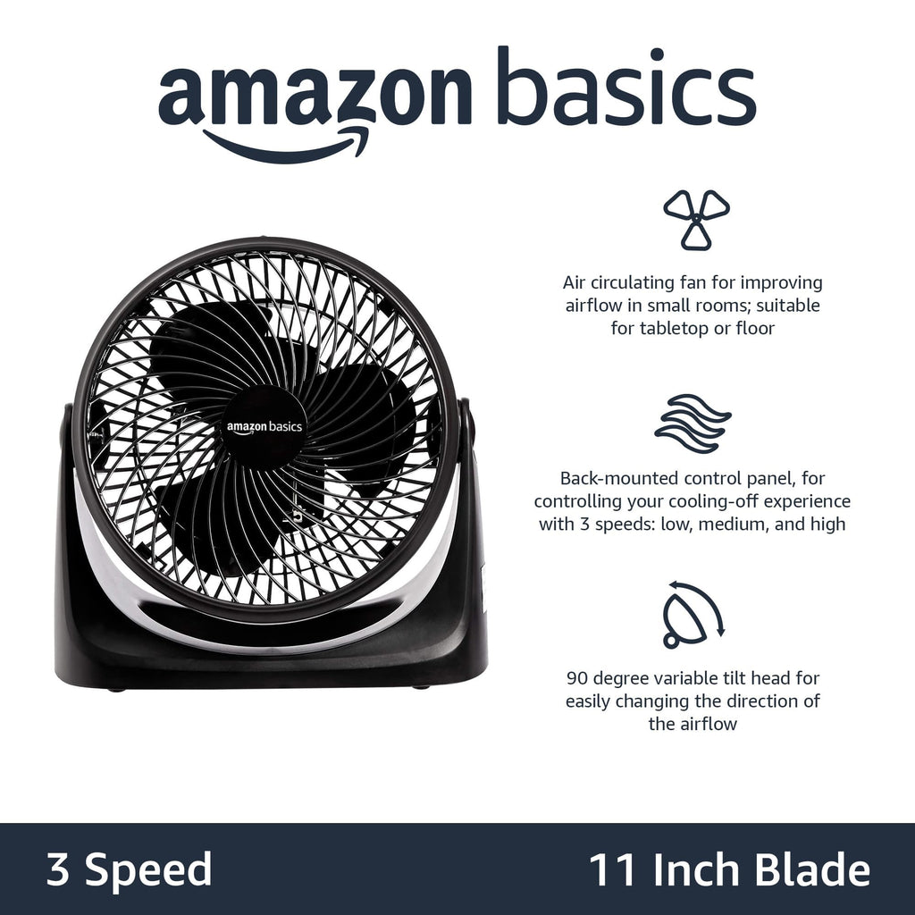 Air Circulator Fan, Desk Fan for Bedroom, Home and Office, With 90-Degree Tilt Head, 3 Speed Settings, Lightweight (4.2 LBS), 70 Watts, Black, 14.8"Wx7.6"Dx14.1"H