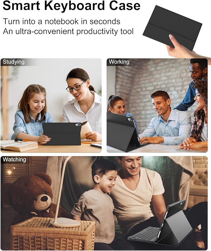 D DINGRICH for iPad 10th Generation Case with Keyboard (10.9", 2022), Smart Folio Leather Cover with Pencil Holder, Rechargeable, Magnetic Wireless Keyboard for 10.9 inch Apple iPad 10th Gen, Black
