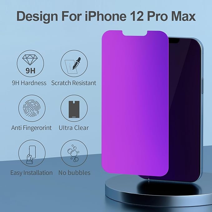 Compatible for iPhone 12 Pro Max Privacy Screen Protector 6.7 Inch, Purple Gradient Colorful Anti Spy Anti Blue Light HD Screen Protector Tempered Glass Easy Installation