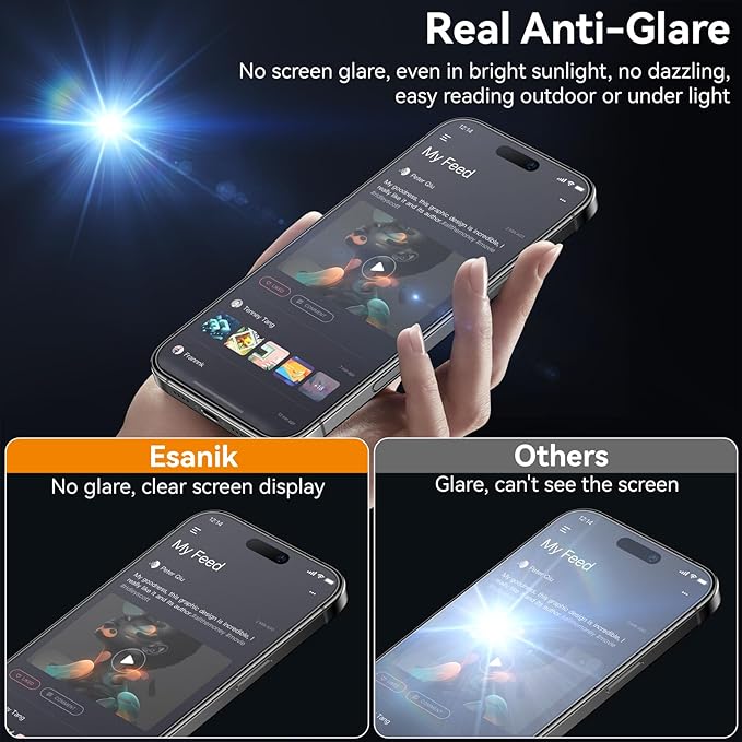 Esanik for iPhone 15 Pro Max Matte Glass Screen Protector [Auto-alignment] Anti-Glare & Anti-Fingerprint,Anti-Reflection,Bubble Free, Smooth as Silk, 2 Pack 9H Glass Screen Cover