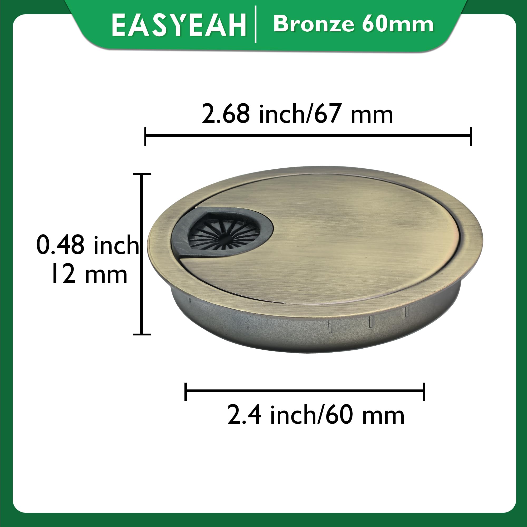EASYEAH 1 Pcs Desk Grommet 2-3/8" / 60 mm, Zinc Alloy Desk Cord Hole Cover