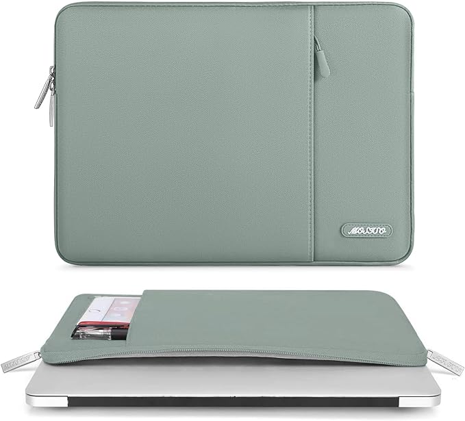 MOSISO Laptop Case 13.3 inch, 13-13.3 inch Laptop Sleeve Compatible with MacBook Air/Pro 13 / Pro 14, HP Dell ASUS Lenovo Notebook, Polyester Vertical Computer Sleeve Bag with Pocket, Antique Green
