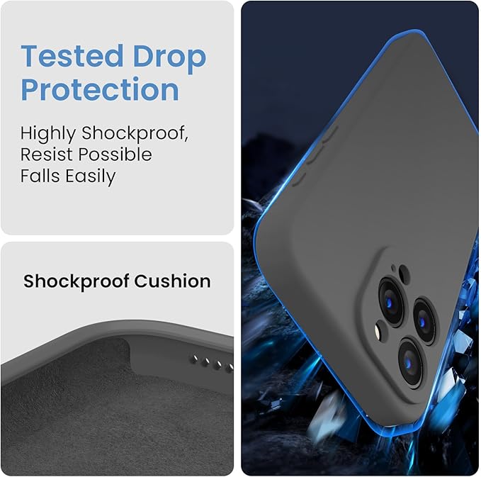 FireNova Designed for iPhone 15 Pro Case, Silicone Upgraded [Camera Protection] Phone Case with [2 Screen Protectors], Soft Anti-Scratch Microfiber Lining Inside, 6.1 inch, Space Gray