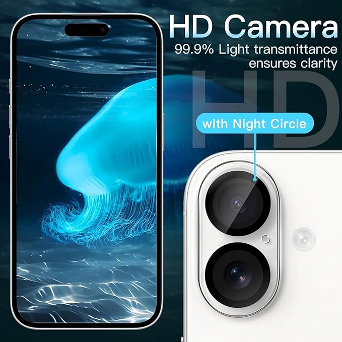 2 pack Full 9H+ Military Grade Glass Screen Protector for iPhone 16 + 2 pack Camera Lens Protector with easy Installation Frame Case Friendly Shatterproof Tempered Glass 9H+ Hardness HD Clear Anti-Scratch Glass Full Edge Coverage (6.1) iPhone 16