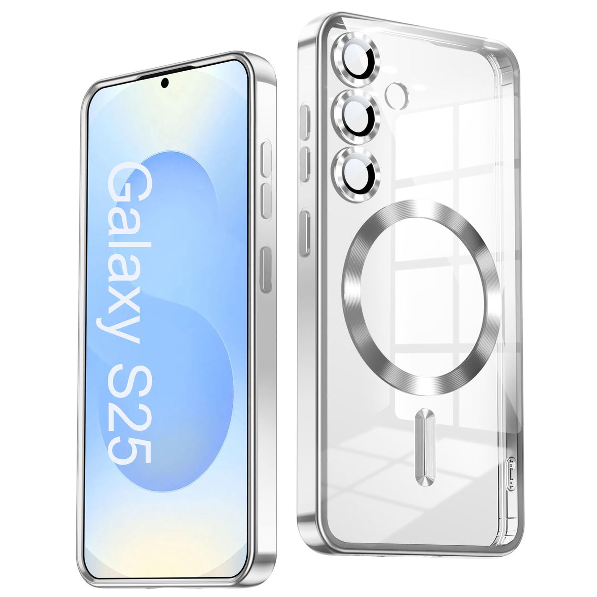 TOBOVON Slim Thin for Samsung Galaxy S25 Case 6.2'', Compatible with MagSafe, Built-in Camera Lens Protector, Shockproof Protective Phone Case, Soft Electroplated Clear Phone Cover, Black