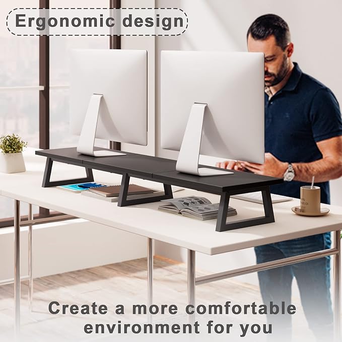 TEAMIX 42 inch Large Dual Monitor Riser, Desk Organizer Stand for TV Laptop