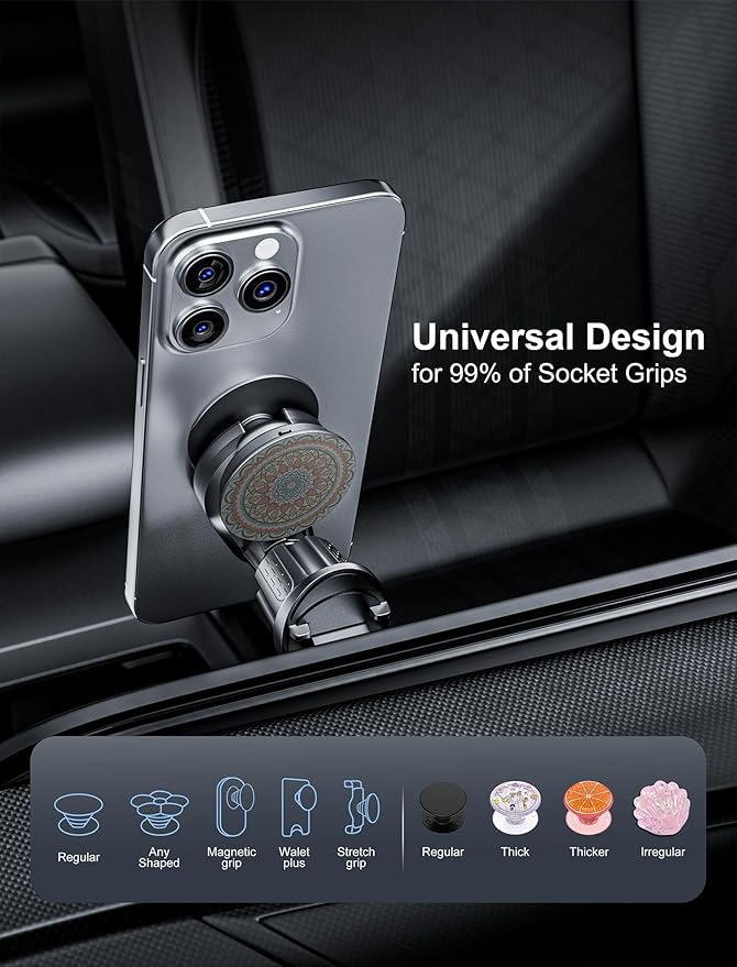 TOPGO Socket Car Phone Mount, [Telescopic Shaped Hook, Stable, No Shaking] Grip Air Vent Car Phone Holder, Compatible with iPhone and All Smartphones with Socket Grip