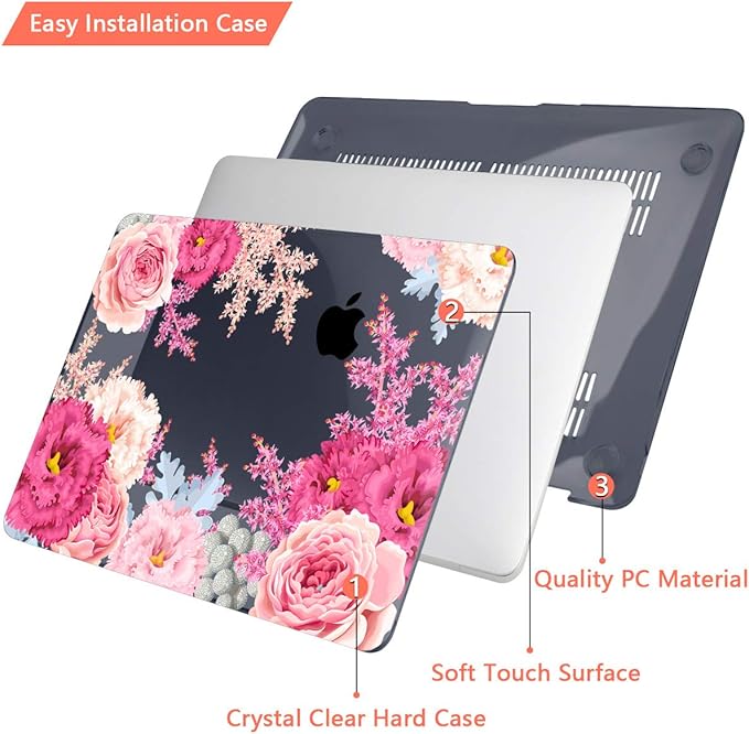 CISSOOK Gorgeous Floral Case for MacBook Pro 14 Inch 2024 2023 2021 Release M4 A3112 A3185 A3401 / M3 A2992 A2918/ A2779 M2 /A2442 M1, Plastic Hard Shell Case for MacBook Pro 14.2", Gorgeous Flowers
