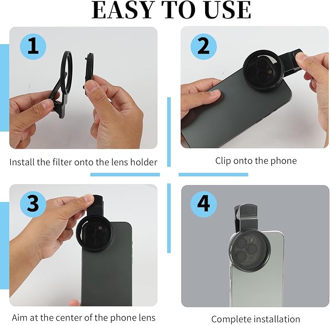 52mm CPL Filter for Phone Camera Clip Kit, Universal Phone Polarizing Filter Attachment Compatible with iPhone 16/15 / 14/13 Series, Polarizer to Enhance Vibrant Color and Reduce Glare