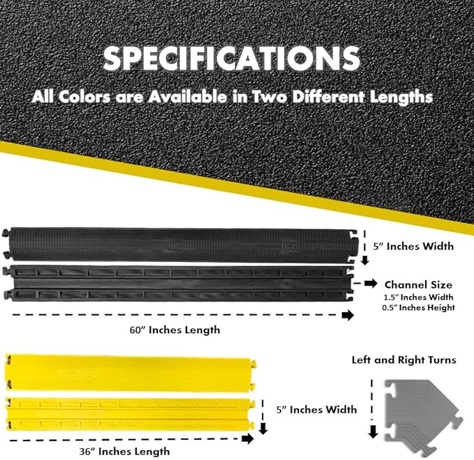 Kable Kontrol Drop Over Floor Cord Cover – 36” Inch Long 1 Channel Cable or Wire Protector – Rubber Ramp for Indoor and Outdoor Use – Black