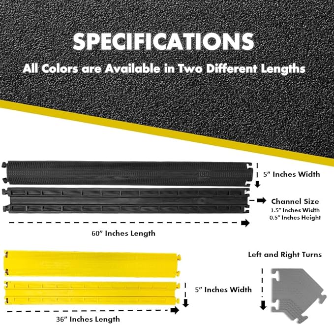 Kable Kontrol Drop Over Floor Cord Cover – 36” Inch Long 1 Channel Cable or Wire Protector – 20 Pcs Bulk Pack - Rubber Ramp for Indoor and Outdoor Use – Black