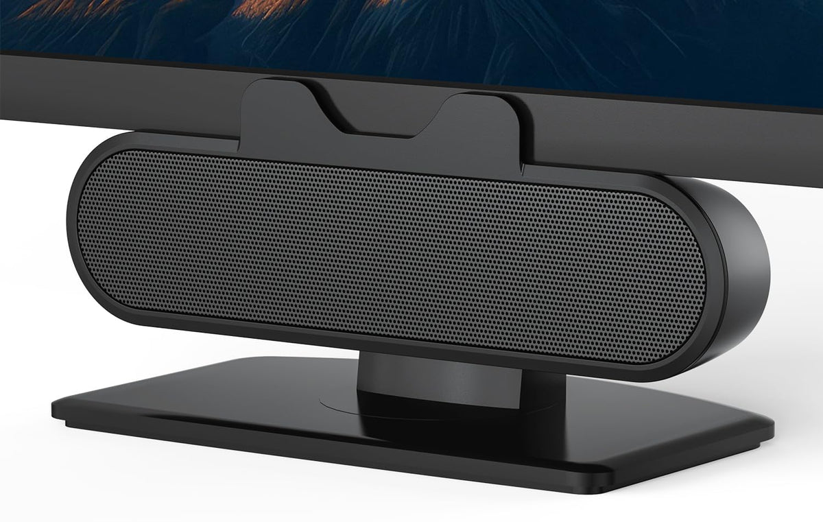 INGA Computer Speakers for Desktop PC, USB Monitor Speaker Bar with Clip-On, Wired Desk Speakers with HD Stereo Loud Sound, Laptop Speaker Mini Sound Bar, Easily Clamps to Monitor