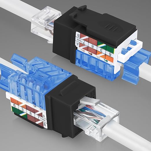 Everest 45° Angled RJ45 Cat5e Keystone Jacks 10-Pack in Black - Slim Profile Female RJ45 Connectors - Cat 5e Keystone Jack - Compatible with 45° Angled Speed Termination Tool - 45Term (B0BL3GS7ZY)