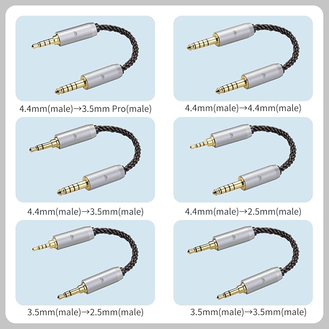 okcsc 4.4MM Male to 3.5MM Male Ultra Short Hifi Audio Cable - OFC Pair Recording Cable - 8-Core Braided Structure - 5.82 inch