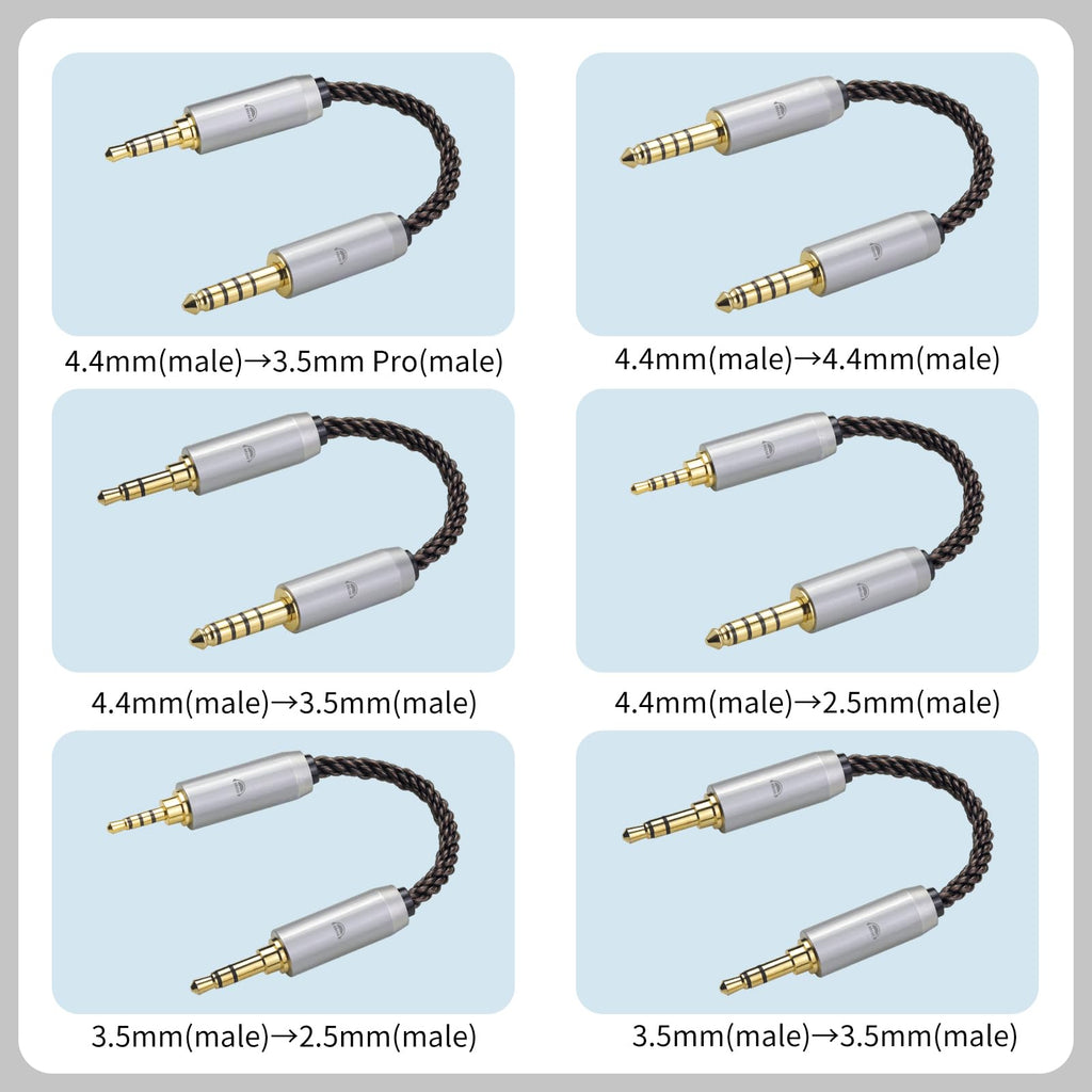 okcsc 4.4MM Male to 3.5MM Pro Male Ultra Short Hifil Male to Male AUX Audio Cable OFC Pair Recording Cable Wire-Breakage-Prevention Design Adoption of 8-Core Braided Structure 5.82 inch