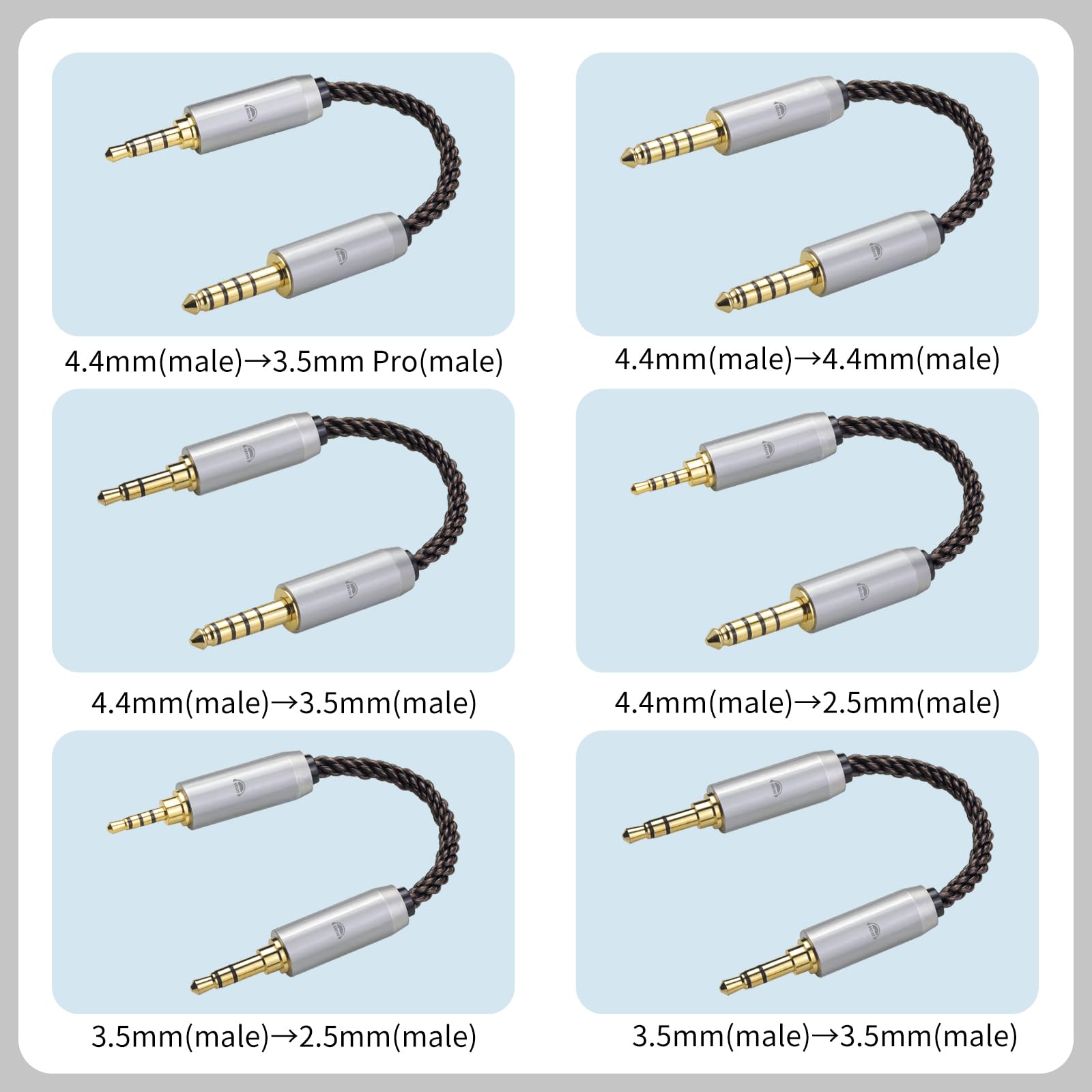 okcsc 4.4MM Male to 3.5MM Pro Male Ultra Short Hifil Male to Male AUX Audio Cable OFC Pair Recording Cable Wire-Breakage-Prevention Design Adoption of 8-Core Braided Structure 5.82 inch
