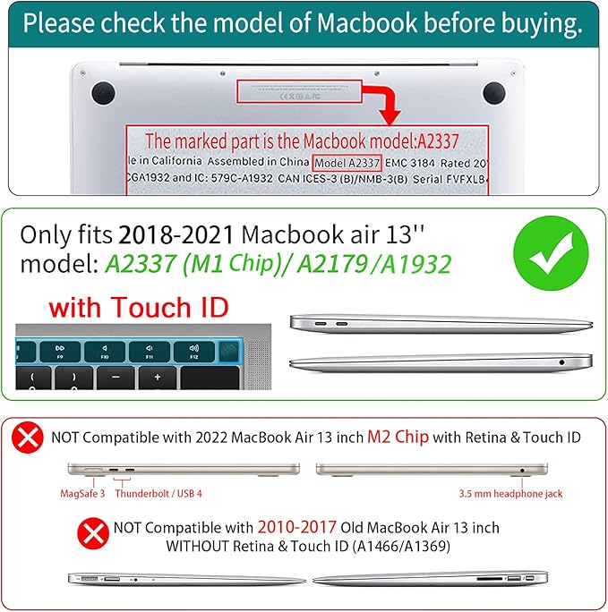 Teryeefi for MacBook Air 13 inch Case 2021 2020 2019 2018 Release (Model A2337 A2179 A1932 Retina Display with Touch ID), Plastic Hard Shell Case & Keyboard Cover for MacBook Air 13 M1, Gold Flowers