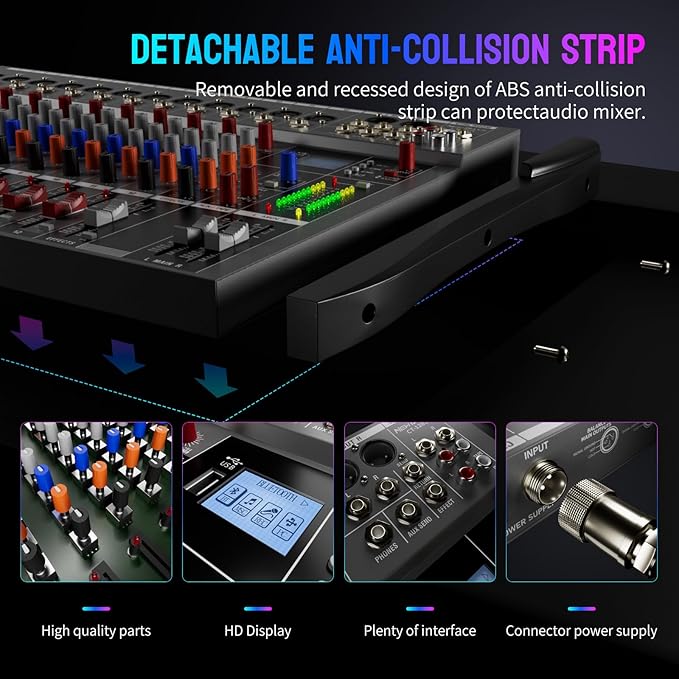 Professional DJ Audio Mixer,NEW BAXS 16 Channel DJ Bluetooth Controller Sound Mixer,USB Interface,16 XLR Mic/Line Input,AUX,FX Processor MP3 Player,+48V Phantom For Karaoke Studio Streaming Recording
