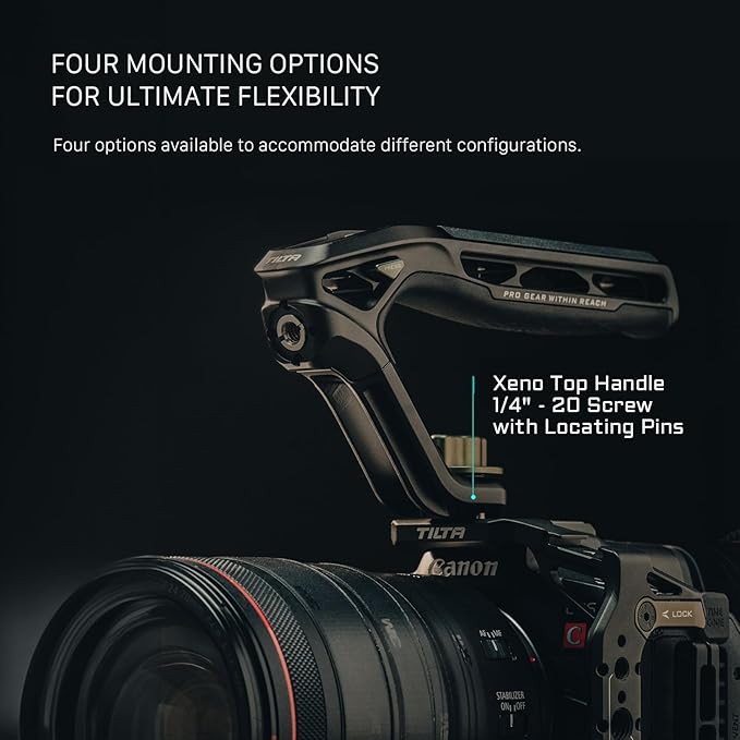 Tilta Xeno Top Handle for Filmmakers & Cameras - Black | Aluminum Alloy and Silicone Build | 1/4″-20 and 3/8″-16 Threads w/Locating Points | Safety Release Pin | Comfortable Handling (NATO)