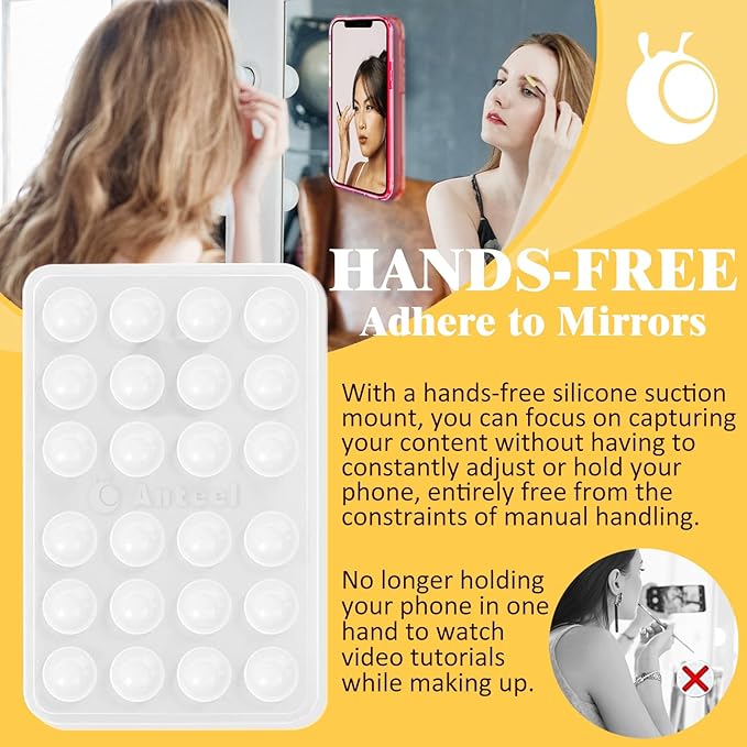 Anteel Medium-Sized Silicone Suction Phone Case Adhesive Mount, Enhanced Suction Power and Upgraded Thickened Sticky Phone Grip, Durable, Hands-Free Sticky Phone Holder, 2.28"x3.46" (LPK&LPK)