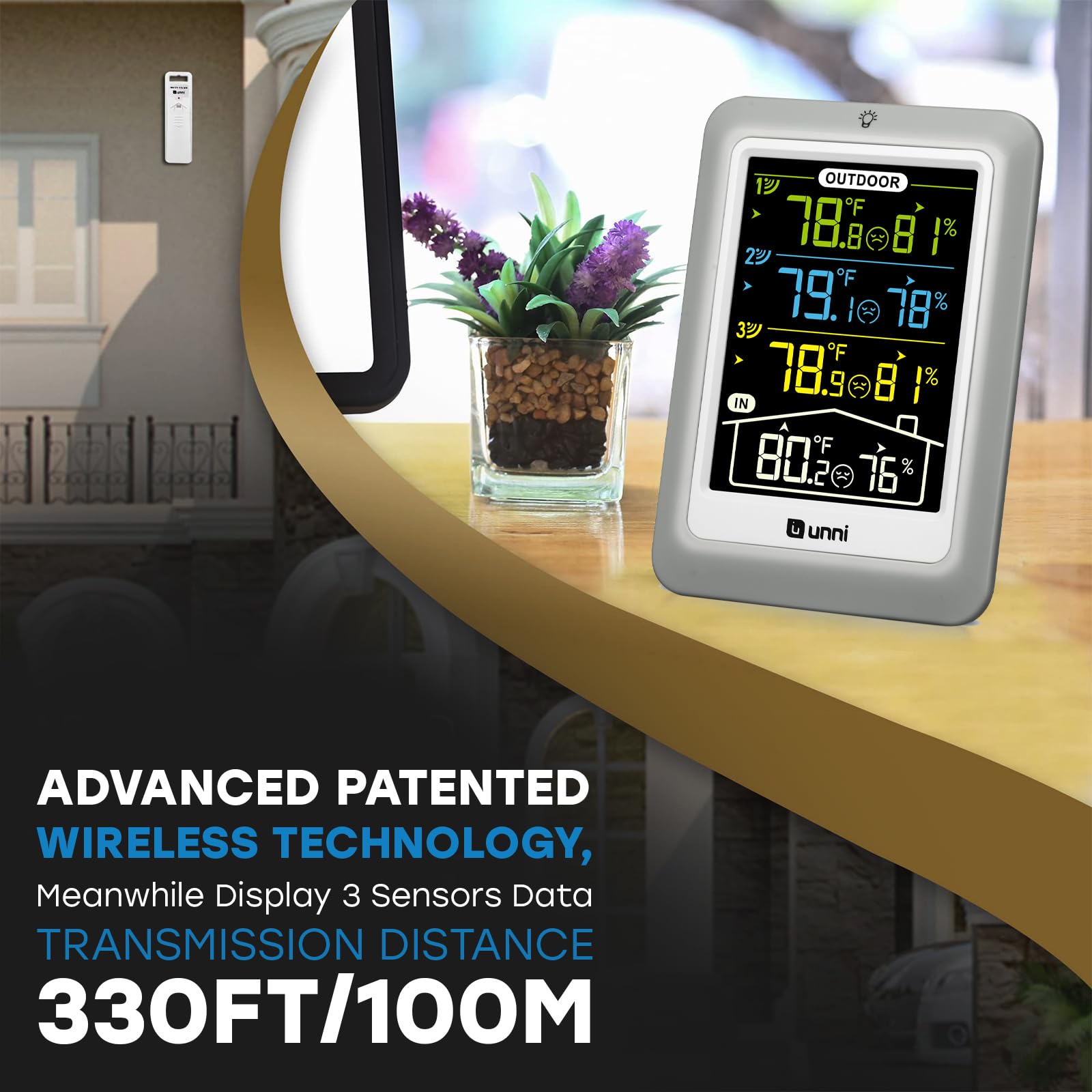 Indoor Outdoor Thermometer Wireless 4.5 Inch Display Digital Hygrometer