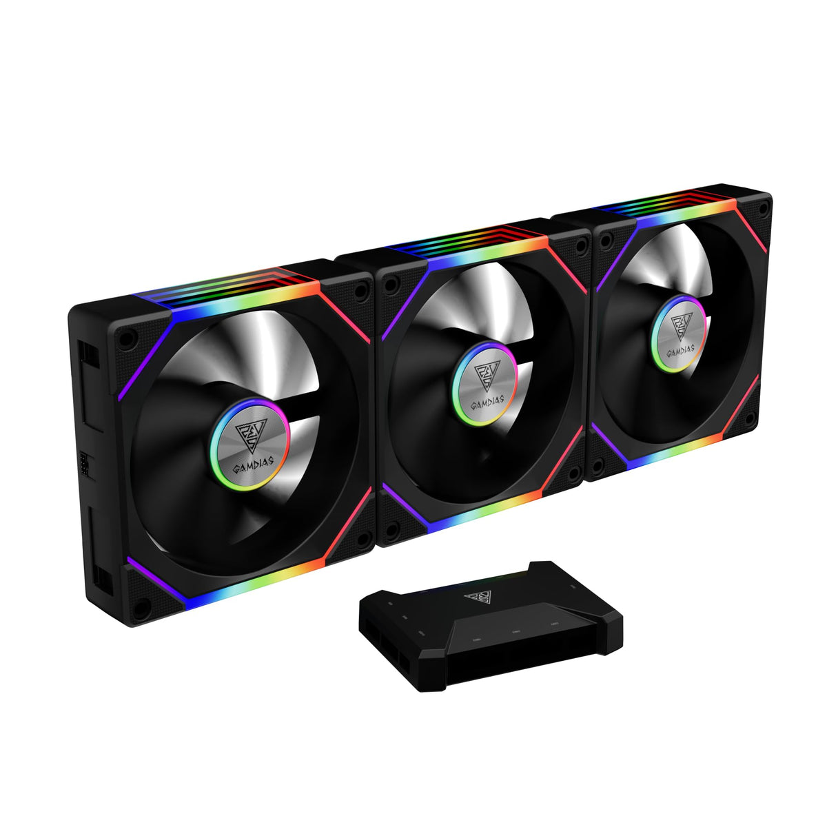 GAMDIAS AEOLUS P2-1203 120mm ARGB PWM Fan (3 Pack, no Hub), Include Reverse Fan Blade x3 & Controller, ARGB Sync, Easy Installation & Cabless Daisy-Chain Design, Silent Operation, Up to 2400RPM, White