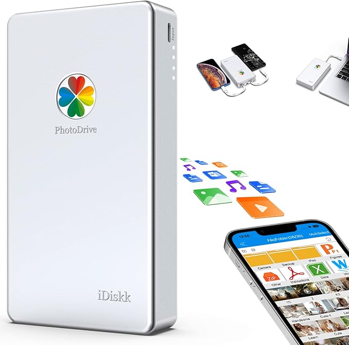 iDiskk 2TB App-le Certified External Hard Drive for iPhone 16,15 & iPad Android Mobile 2TB Photo Stick,MacBook and PC, Photo Storage Phone Drive to Backup Photos/Videos,Files for iPhone14/13/12/11/X