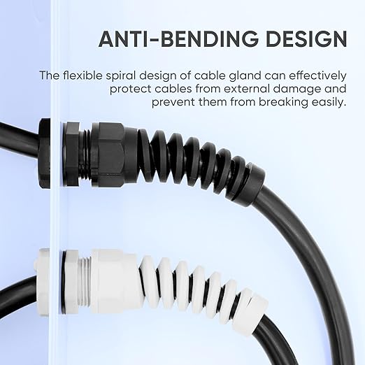 Strain Relief Cord Connector,LISTENJIALE 2Pcs NPT 3/4" Waterproof Cable Gland Flex Spiral Strain Relief Adjustable 12.5-18mm Cable Connector Nylon Joint with Gaskets(Grey)