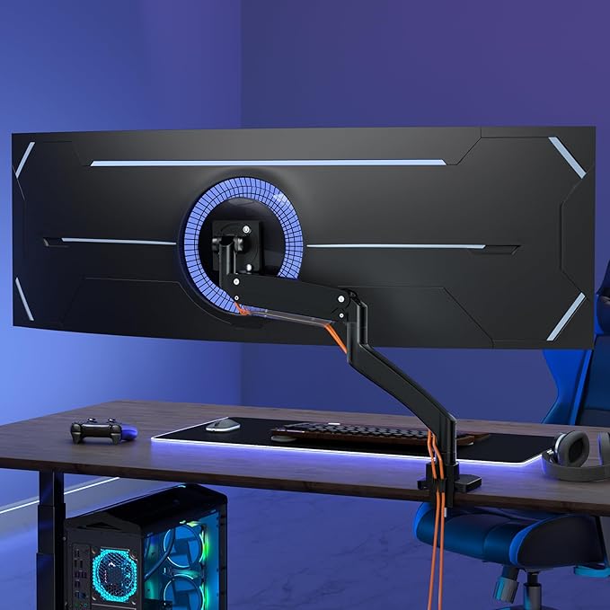 Ultrawide Monitor-Arm Heavy Duty 22-57‘’ - PUTORSEN Aluminum Single Monitor Mount Holds up to 59.4 lbs, Premium Adjustable Desk Mount Stand, VESA 75/100/200 mm, Black