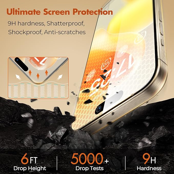 UNBREAKcable Screen Protector for iPhone 15 Pro Max,Double Shatterproof Tempered Glass [Easy Installation Frame][Lasting Protection][9H Hardness][99.99% HD Clear][Case Friendly] for iPhone 6.7"-2 Pack