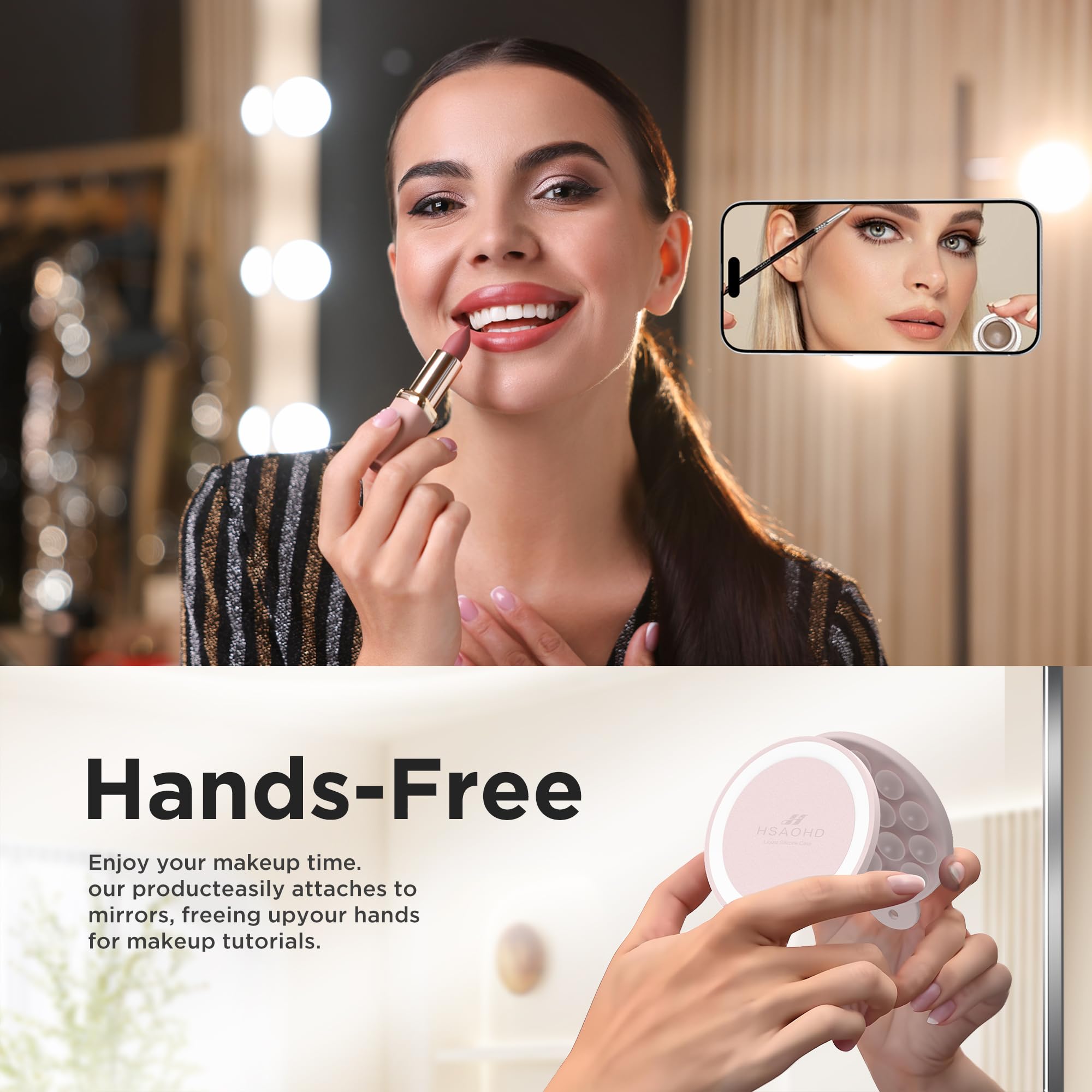 HSAOHD Magnetic Suction Cup Phone Mount, Compatible with MagSafe, Silicone Octo Cup Buddy Sticky Grip Holder for iPhone and Android, Removable Hands-Free Selfie/Video for TikTok, Lovely Pink