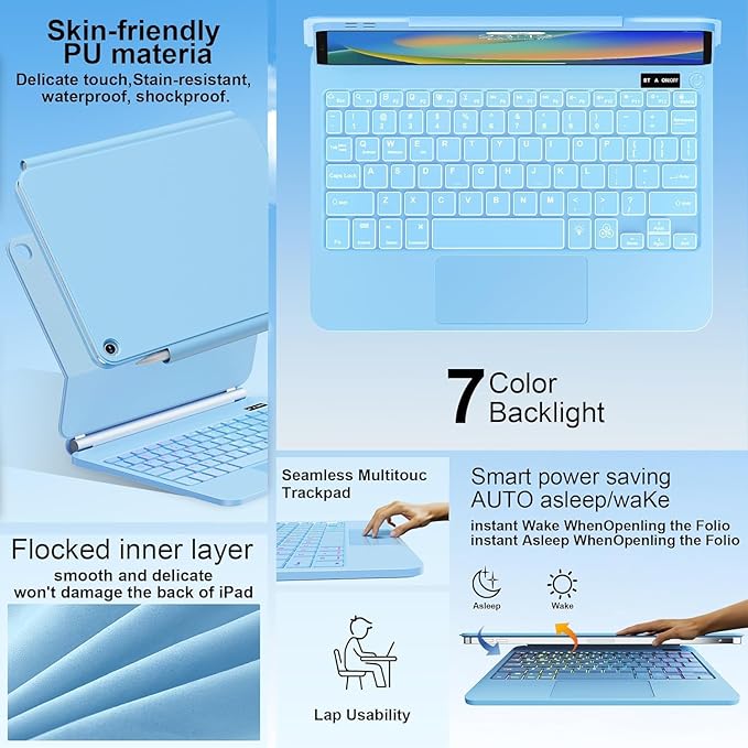 for iPad 9th Generation Case with Keyboard,Magic Style Keyboard Case for iPad 9th/8th/7th Gen 10.2 inch - Floating Cantilever Magnetic Stand Multi-Touch Trackpad (Sky Blue)