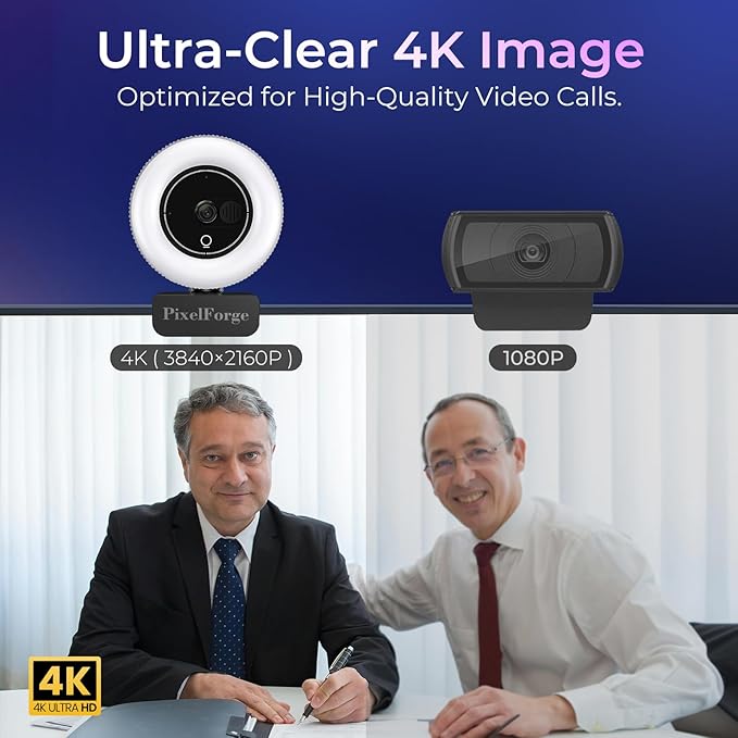 4K Webcam for PC with Microphone & Light & Privacy Cover, Web Camera for Desktop Computer/Laptop/Monitor/Mac, 4K UHD Sony Sensor, PDAF Auto Focus, Dual AI Noise-Cancelling Mics, USB Streaming Camera