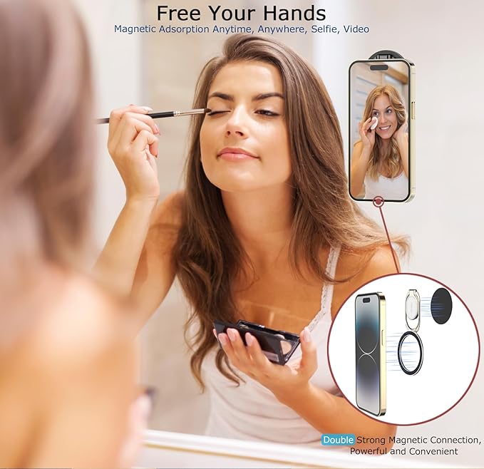 Magnetic Phone Grip Compatible with MagSafe Ring Holder, Metal Double Adjustable Gym Finger Ring Grip and Stand, Removable Phone Grip for iPhone, iPad and Smartphones (Natural Titanium)