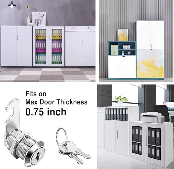 Cam Locks Keyed Alike, 1'' Cabinet Lock Fits on 3/4'' Max Door Thickness, Secure File Drawer Mailbox RV Storage Replacement Set, Zinc Alloy (1 Inch 6Pcs)