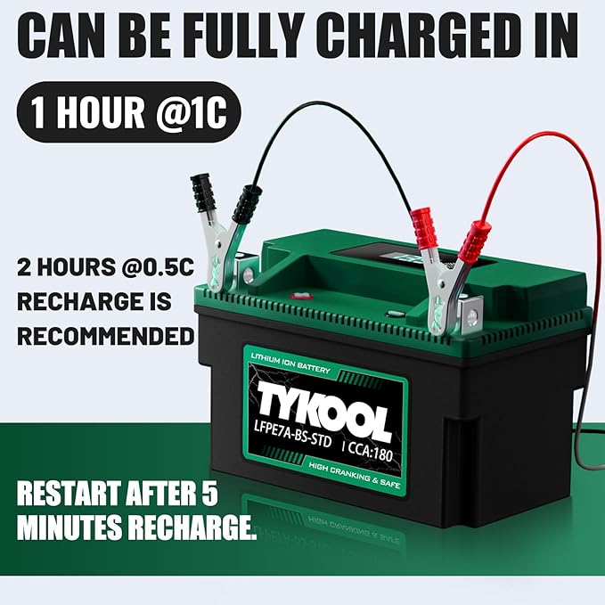 YTX7A-BS-STD 12.8V 3AH 180CCA LiFePO4 Lithium Motorcycle Battery fit for ATV,UTV, Riding Lawn Mower，Snowmobile，Scooter, Personal watercraft, Jet Ski, 4 Wheeler and more.