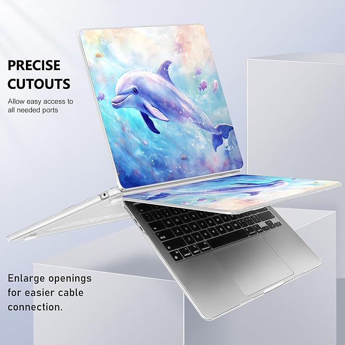 Case for MacBook Air 15 Inch 2025 2024 2023 Release M4 A3241 M3 A3114 M2 A2941, Hard Shell with Screen Protector & Keyboard Cover, Compatible with Touch ID, Blue Whale