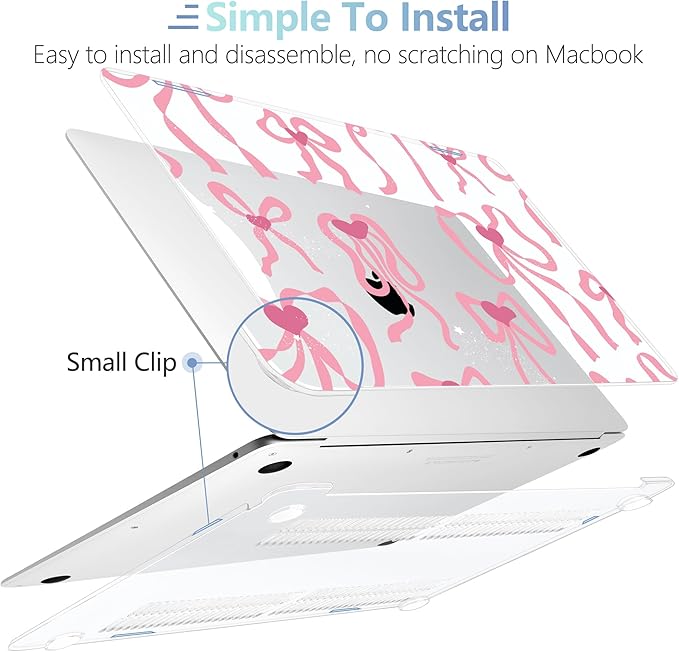 MEEgoodo for MacBook Air 13 inch Case 2021 2020 2019 2018 Released A2337 M1 A2179 A1932 with Touch ID, Plastic Hard Shell & Keyboard Cover Compatible with MacBook Air Case 13.3,Coquette Ribbon Bow
