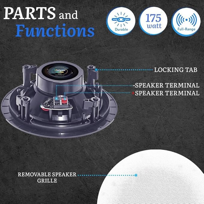 Vaiyer Home Audio System Kit, 6-Channel 6000 Watts Bluetooth Amplifier w/ 5.25" 10 QTY of 175 W Each Frameless in-Ceiling Speakers & 16 AWG 500 ft Speaker Wire - Perfect for Home/Office/Bar/Restaurant