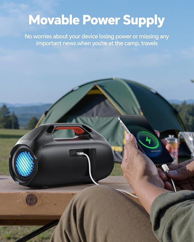 100W Bluetooth Speaker, Outdoor Wireless Boombox with Powerful Bass, RGB Lights, IPX7 Waterproof|30H Playtime|USB-C|TWS|AUX, Portable for Party, Camping, Pool, Beach, Backyard-Black